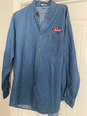 Racing Light Blue Denim Button-Up Shirt -